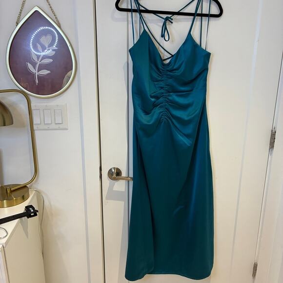 NEW Jason Wu Teal Satin Slip Midi Dress Sz Large - Picture 1 of 11